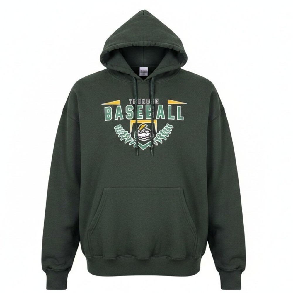 Gildan Heavy Blend Mens Medium Thunder Baseball Graphic Hoodie Forest Green M
